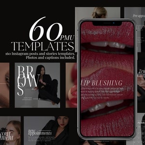 60 Permanent  Instagram Template | PMU Instagram Template | Modern pmu Templates | PMU Social Media Post | PMU Brows Templates | Pmu feed
