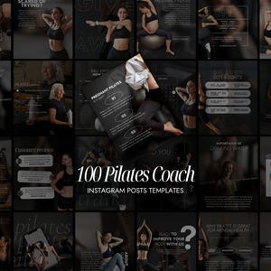 May include: A collection of Instagram post templates for a Pilates coach. The image features various layouts with text and images related to Pilates exercises, health, and wellness. The text includes phrases like "Pregnant Pilates" and "Why Pilates is Great for Mental Health."