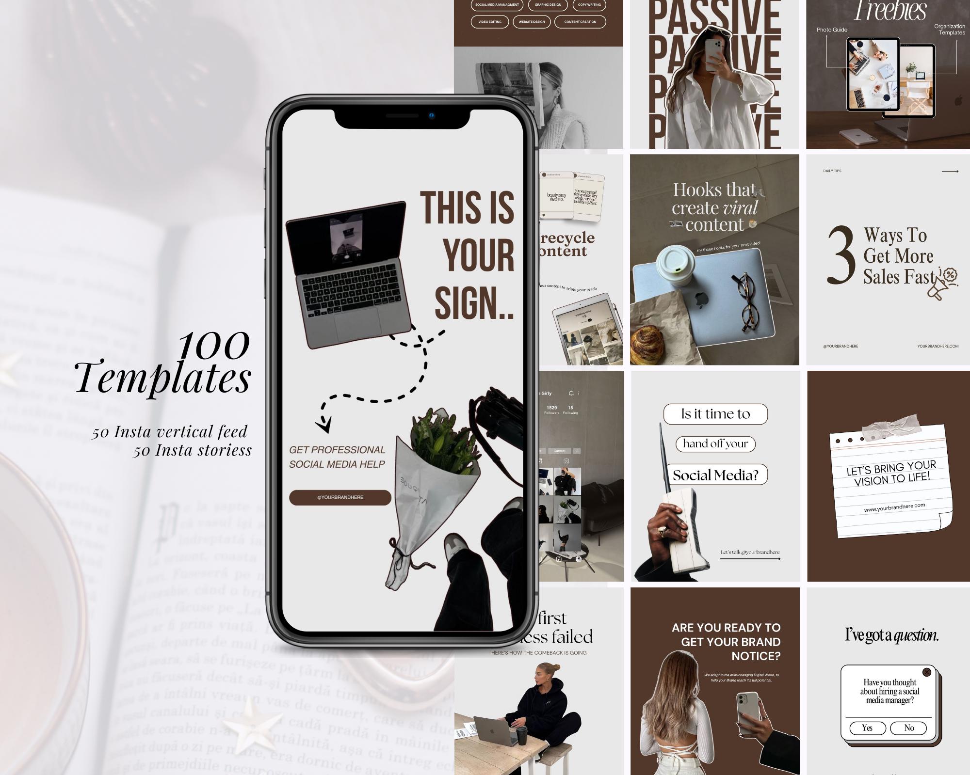 100 Instagram Templates Social Media Manager | Canva Post Stories ...