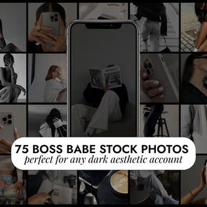 75 Boss Babe Dark Aesthetic Image Bundle | Trendy Empowering Digital Photos for Social Media Content | Faceless Marketing Stock Photos Dark