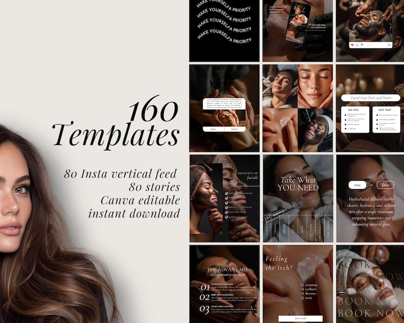 Modelli Instagram per trattamenti viso / Peeling idrafacciali Canva / Post sulla cura della pelle / Social media per estetisti / Feed Instagram per saloni di bellezza immagine 6