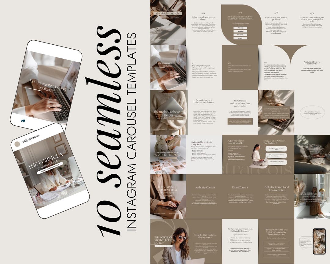 Seamless Carousel Instagram Templates | Beige Aesthetic Content | UGC ...