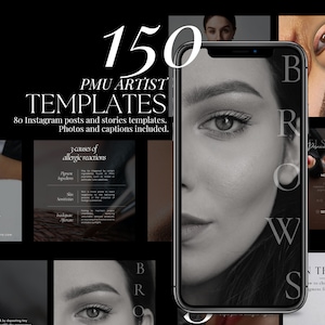 150 Permanent  Instagram Template | PMU Instagram Template | Microblading Templates | PMU Social Media Post | PMU Brows Templates | Pmu feed