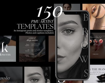 150 Permanent  Instagram Template | PMU Instagram Template | Microblading Templates | PMU Social Media Post | PMU Brows Templates | Pmu feed