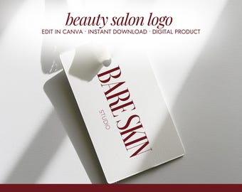 Beauty Salon Logo | Canva Editable Logo Design | Minimalistic Logo | Aesthetic Burgundy Logo | Beauty Marketing Branding Kit | Red Logo