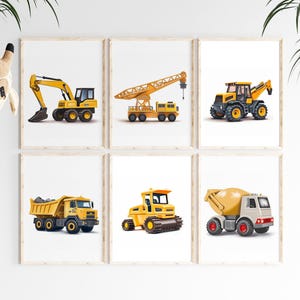 Juego de carteles de obras de construcción, cuadros de pared de excavadoras para habitaciones infantiles, decoración de obras de construcción A4, regalo para pequeños trabajadores de la construcción, vehículos de construcción, grúas y maquinaria de construcción