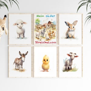 Motivos de animales del zoológico, juego de 6 carteles, impresión A4 de alta calidad, imágenes infantiles, habitación infantil, oveja, gato, conejo, cabra, pollo, habitación de bebé