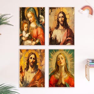 Heiligenbild Poster, Kinderzimmer Deko, Schutzengel Bild, Aquarell Illustration, Geschenk zur Geburt, Taufgeschenk Baby, christliche Deko