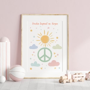 Póster de paz con símbolo de paz y sol, habitación infantil, póster, A4, impresión de alta calidad en papel de 200 g, imágenes infantiles, imagen infantil con mucho cariño.