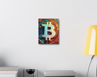Psychedelic Bitcoin Logo with Lo-Fi Colors on Stretched Canvas