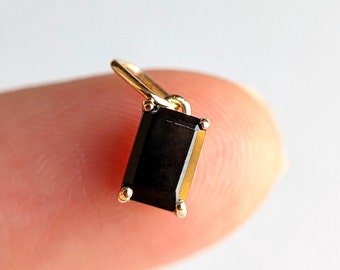 6x4MM Black Spinel Charm, 14k Solid Yellow Gold Handmade Black Spinel Charm, Charm Pendant, Gift For Her, Charm Necklace, Gold Charms