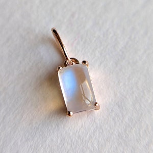 6x4MM Rainbow Moonstone Cabochon Charm, 14k Solid Gold Moonstone Charm, Handmade Charm Pendant, Gift For Her, Charm Necklace
