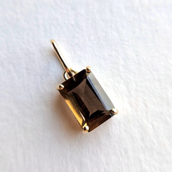 Natural Smoky Topaz Charm, 14k Solid Yellow Gold Smoky Topaz Charm, Charm Pendant, Gift For Her, Charm Necklace, Gold Charms, Topaz Charms