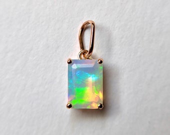 14k Solid Gold Ethiopian Opal Charm Pendant (7x5MM)