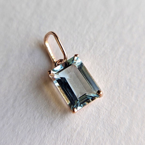 7x5MM Natural Aquamarine Charm, 14k Solid Rose Gold Aquamarine Charm, Handmade Charm Pendant, Gift For Her, Charm Necklace, Gold Charms