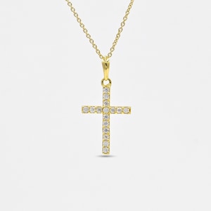 12x23MM 14K Solid Gold Moissanite Cross Pendant, Handmade Holy Cross Gold Pendant For Women, Gift For Her, Christmas gift, Minimal Jewellery