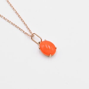 7x9MM Natural Pink Japanese Coral Pendant, 14k Solid Rose Gold Pink Coral Pendant, Dainty Coral Pendant, Gift For Her, Minimal Gold Pendant