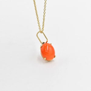 7x9MM Natural Pink Japanese Coral Pendant, 14k Solid Yellow Gold Coral Pendant, Dainty Coral Pendant, Gift For Her, Minimal Gold Pendant