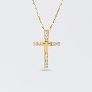 15x22MM 14K Solid Yellow Gold Moissanite Cross Pendant, Holy Cross Gold Pendant For Women, Gift For Her, Minimal Moissanite Gold Pendant