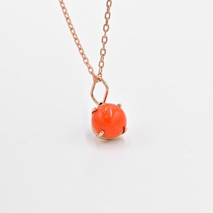 8MM Natural Pink Japanese Coral Pendant, 14k Solid Rose Gold Pink Coral Pendant, Dainty Coral Pendant, Gift For Her, Minimal Gold Pendant
