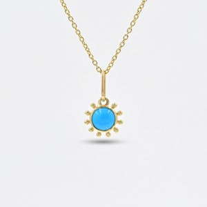 14K Solid Yellow Gold Natural Arizona Sleeping Beauty Turquoise Pendant, Dainty Handmade Gold Pendant For Women, Minimal Turquoise Pendant