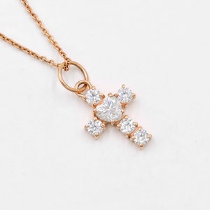 8x17MM 14K Solid Gold Moissanite Cross Pendant, Handmade Holy Cross Gold Pendant For Women, Gift For Her, Minimal Gold Pendant
