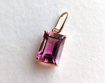 AA Pink Tourmaline Charm: 14k Solid Rose Gold Pendant (7x5MM)