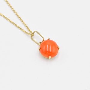 9MM Natural Pink Japanese Coral Pendant, 14k Solid Yellow Gold Coral Pendant, Dainty Coral Pendant, Gift For Her, Minimal Gold Pendant