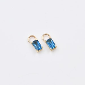 Natural Londan Blue Topaz Earrings, 14k Solid Gold Earring Charm, December Birthstone, Huggie Hoop Charm, Prong Setting Charm, Gift For Her