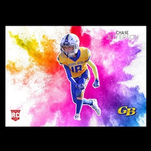 Réplica de cartão esportivo personalizado com explosão de cores