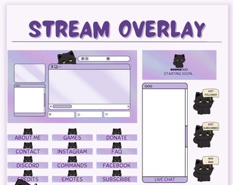 Superposition de flux animés pour Twitch | Forfait Overlay Stream | Superposition Twitch mignonne | Alertes Twitch | Bannière Twitch | Panneaux Twitch | Boîte de discussion