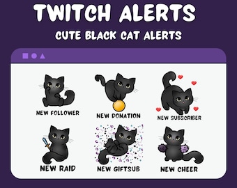 Animierte Katzen Twitch Alarme Bündel | Neuer Abonnent, Follower, Spende, Raid, Giftabo, Cheer | 896 x 896 Pixel Größe | Katzenstrom-Alert