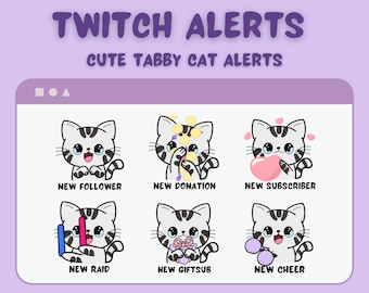 6 Katzen getigerte Katze | Neuer Anhänger, Spende, Abo und mehr | GIFs und PNGs | Digitale Twitch und Livestreaming Benachrichtigungen | Niedliche Katzenanimation