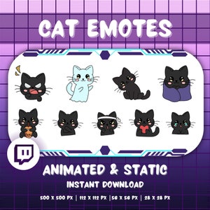 Animated and Static Black Cat Emotes | 9 Black Cat Emotes | Ghost Cat Emote and Mad Cat Emote | Perfect for Twitch and Discord |