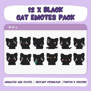 Schwarze Katze Emotes Pack | 12 Animierte und Statische Emotes | Twitch/ Discord | Sofort Download