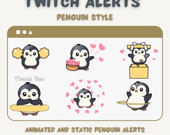 Niedliche Pinguin TwitchAlerts – Animierte StreamAlerts für OBS | gif, webm, png | Follower, Sub, Spende, Raid, Cheer, Giftsub