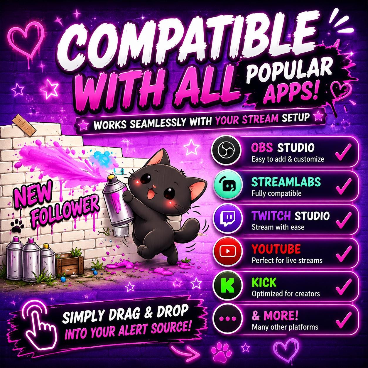 Animated Graffiti Twitch Alerts Pack | Black Cat Stream Overlay ...