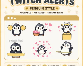 Cute Penguin Twitch Alerts – Animated Stream Overlays (Digital Download)