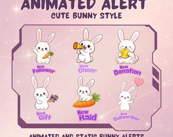 Kawaii Bunny Animated Twitch Alerts Pack | Follower, Sub, Donation, Raid (Digital Download)