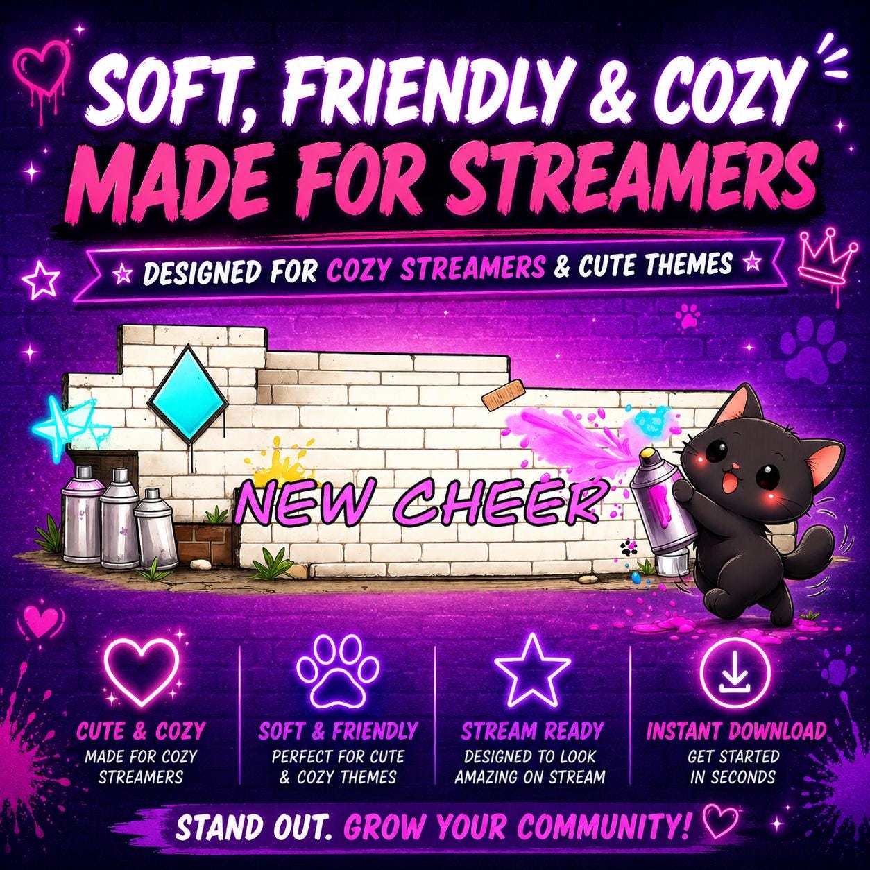 Animated Graffiti Twitch Alerts Pack | Black Cat Stream Overlay ...