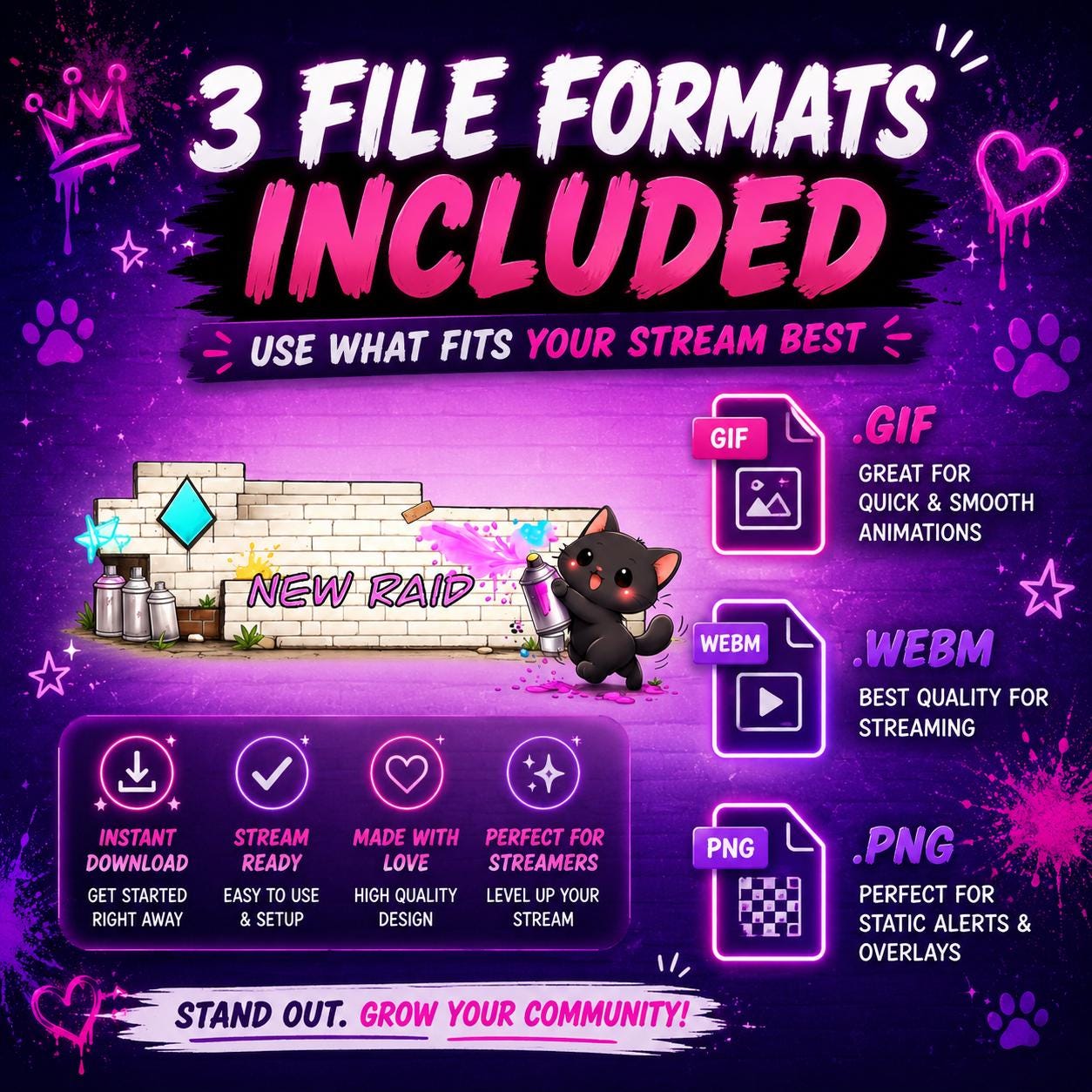 Animated Graffiti Twitch Alerts Pack | Black Cat Stream Overlay ...