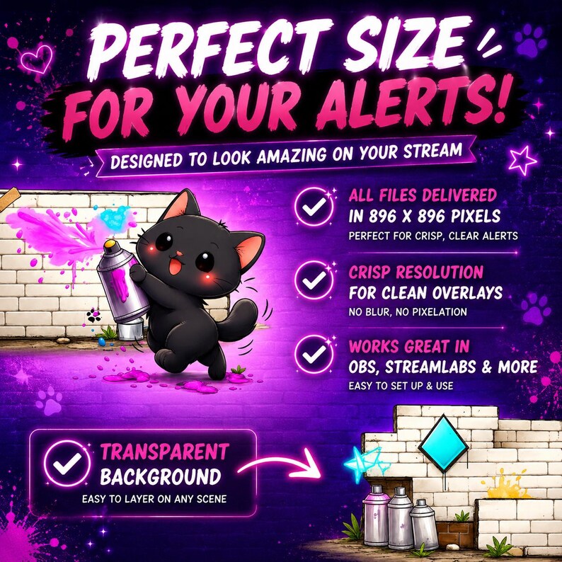 Stream Alert Visuals Animated Graffiti Twitch Alerts Pack | Black Cat Stream Overlay ...
