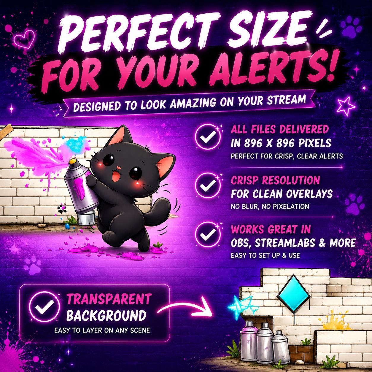 Animated Graffiti Twitch Alerts Pack | Black Cat Stream Overlay ...
