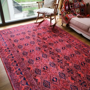 Rug 8x10, Red Area Rug 8x10, Oushak Rug, Traditional Kilim Rug, Oriental Rug 9x12, Rugs For Living Room, Turkish Vintage Rug 6x9, Red Carpet