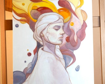 Peinture à l'huile "Transcendance" (tableau au format 40x50x3,8 cm) sur panneau en bois