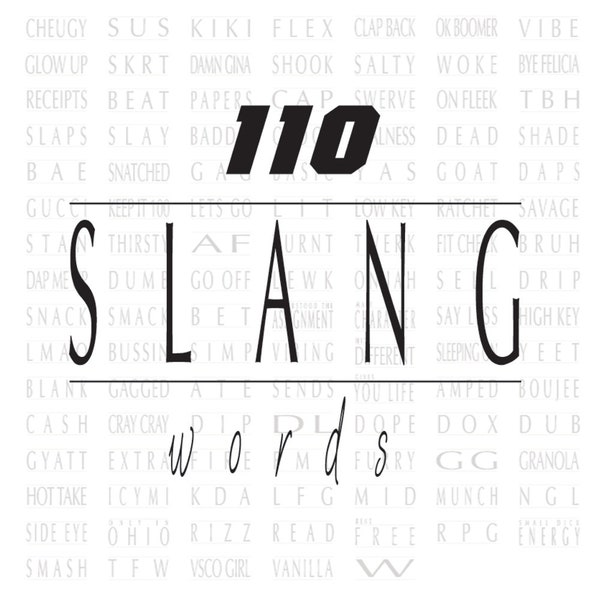 Slang text, Slang Words, Clipart, Digital Download, Instant Download, Gen Z and Millenial Slang Words, No Cap, Chuegy, Teen Words, Teenager