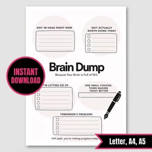 Brain Dump Worksheet Printable, Mental Reset Planner, Daily Mental Health Journal Page image 1
