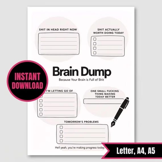 Brain Dump Worksheet Printable, Mental Reset Planner, Daily Mental Health Journal Page