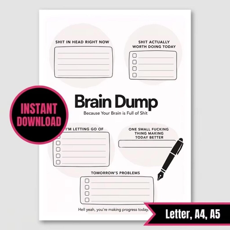 Brain Dump Worksheet Printable, Mental Reset Planner, Daily Mental Health Journal Page image 1