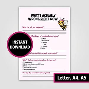 Funny Mental Health Worksheet Printable, Emotional Reality Check, What’s Actually Wrong Right Now